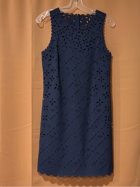 J. Crew Navy Laser-Cut Sleeveless Midi Dress